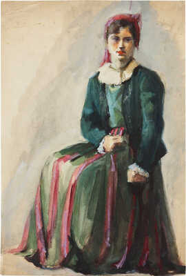 Трошин Николай Степанович. Эскиз костюма дамы в зелёно-розовом платье